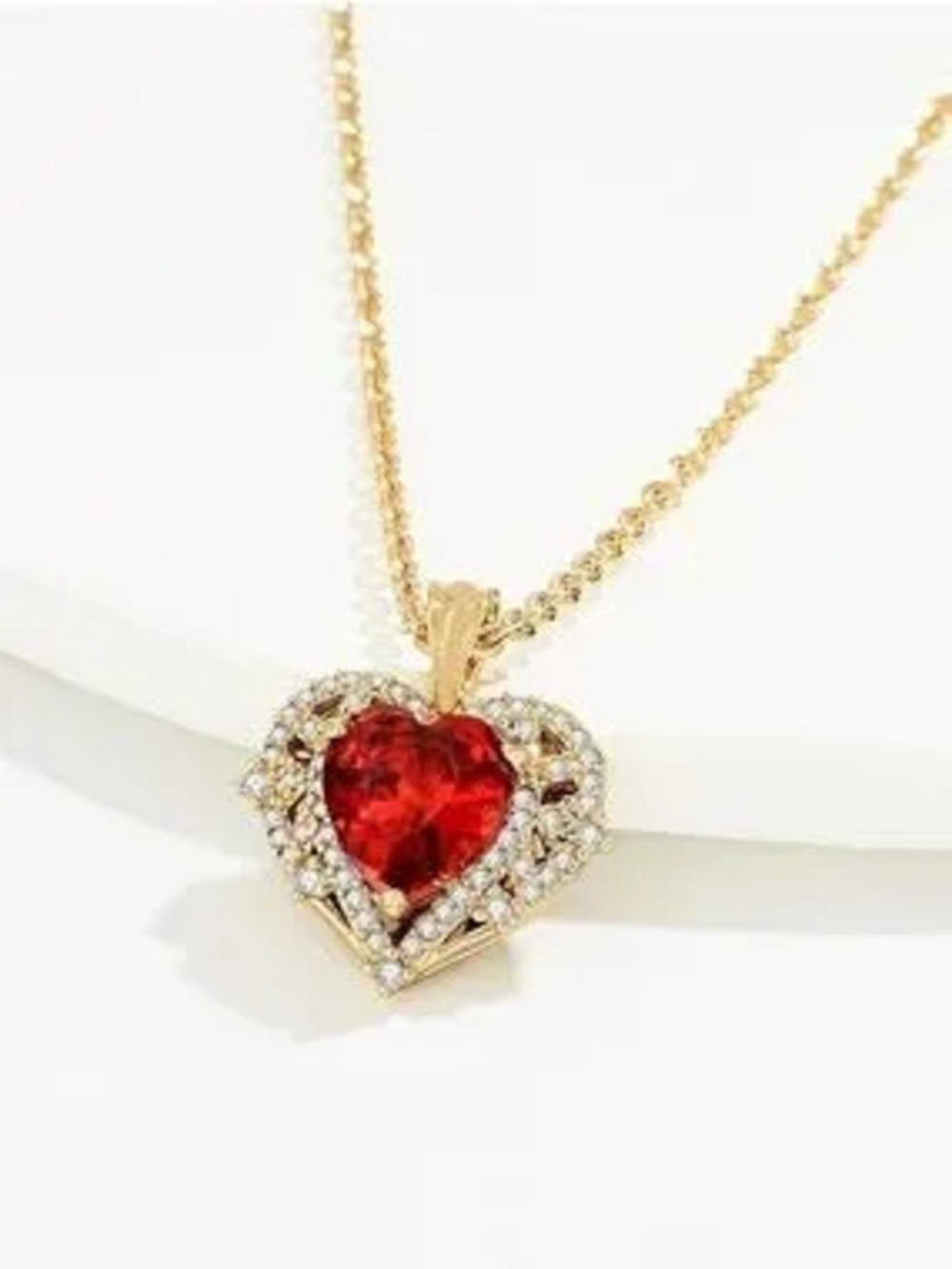 Anthropologie Gold Heart Necklace with Red Crystal